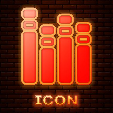 Parlayan neon müzik eşitleyici simgesi tuğla duvar arka planında izole edildi. Ses dalgası. Ses dijital dengeleyici teknolojisi, konsol paneli, nabız müzikali. Vektör.