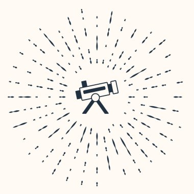 Gri Teleskop simgesi bej arka planda izole edildi. Bilimsel bir alet. Eğitim ve astronomi elementi, dürbün ve çalışma yıldızları. Soyut çember rastgele noktalar. Vektör