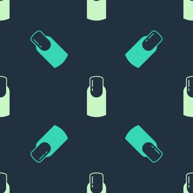 Yeşil ve bej tırnaklı manikür ikonu mavi arkaplandaki kusursuz deseni izole etti. Vektör