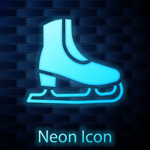 Brillante Icono Neón Patines Aislados Fondo Pared Ladrillo Icono Zapatos — Vector de stock