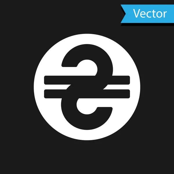 Icono Hryvnia Ucraniano Blanco Aislado Sobre Fondo Negro Vector — Vector de stock