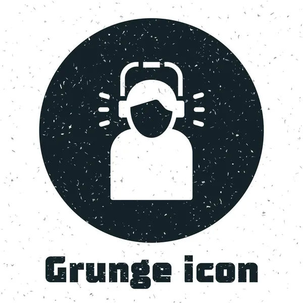 Grunge Man Fones Ouvido Ícone Isolado Fundo Branco Desenho Vintage — Vetor de Stock