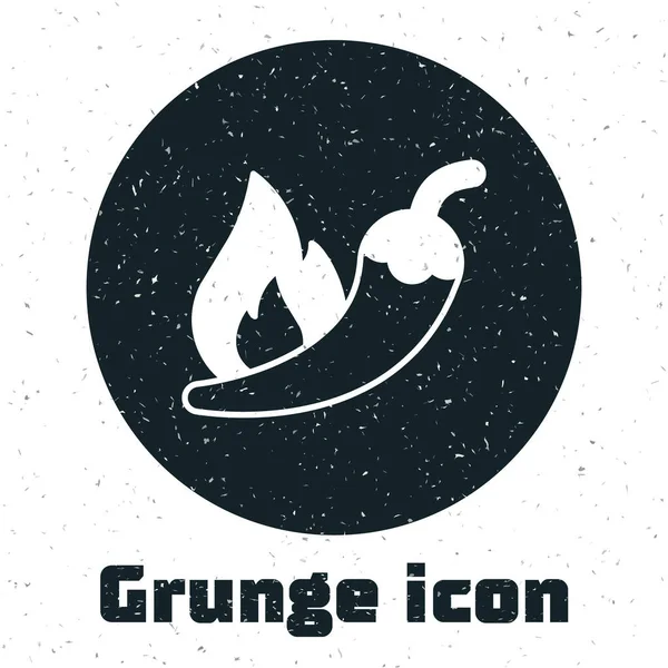 Grunge Hot Chili Pepper Pod Symbol Isoliert Auf Weißem Hintergrund — Stockvektor