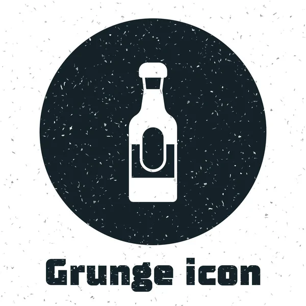 Grunge Wine Flasche Symbol Isoliert Auf Weißem Hintergrund Monochrome Vintage — Stockvektor