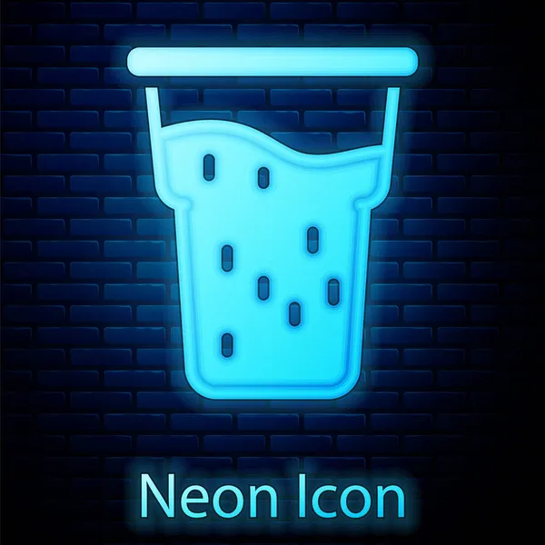 Leuchtende Neon Glas Bier Symbol Isoliert Auf Backsteinwand Hintergrund Vektor — Stockvektor