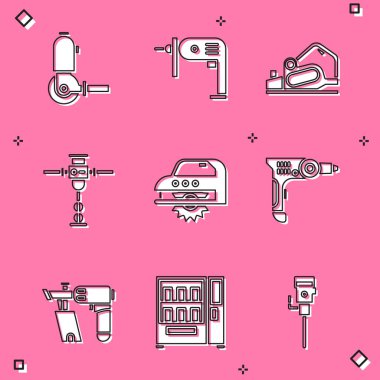 Açı öğütücü, elektrikli matkap, planör, inşaat matkabı, dairesel testere ve ikon ayarlayın. Vektör