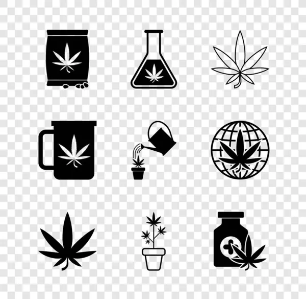 Set Marihuana Oder Cannabis Samen Reagenzglas Mit Marihuana Blatt Pflanze — Stockvektor