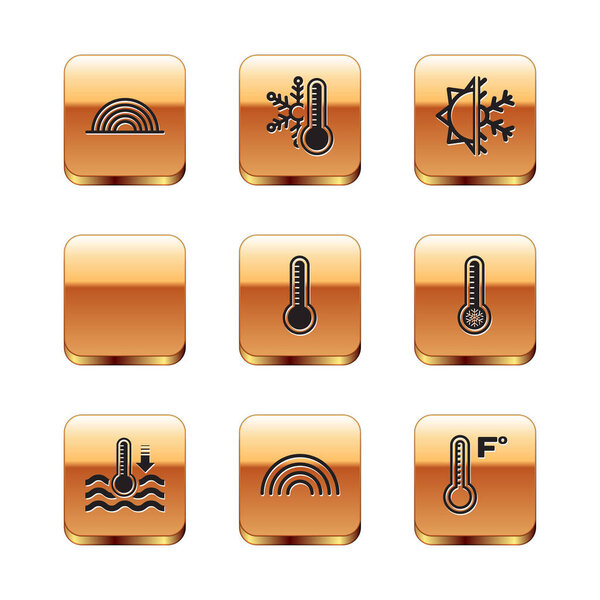 Set Rainbow, Water thermometer, Meteorology, with sun, Sun and snowflake,  and Thermometer icon. Vector