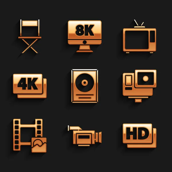Nastavit Disk Ocenění Rámečku Kino Kamera Film Páska Akční Extrémní — Stockový vektor