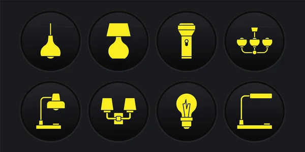 Set Lampe Table Lustre Mur Appliques Ampoule Lampe Poche Icône — Image vectorielle