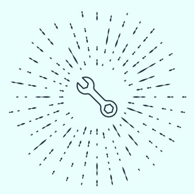 Gri arkaplanda siyah çizgi anahtarı simgesi izole edildi. Soyut çember rastgele noktalar. Vektör.