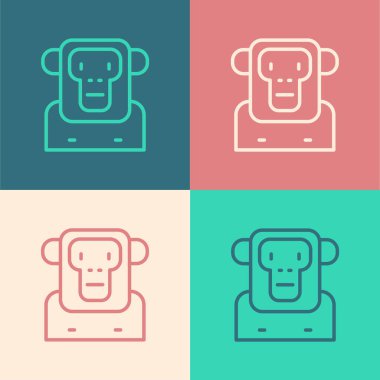 Pop Art Line Maymun simgesi renk arkaplanında izole edildi. Vektör.