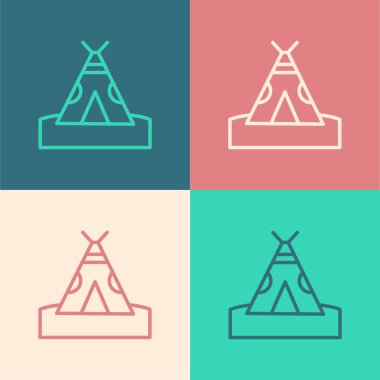 Pop sanat çizgisi Geleneksel Kızılderili çadırı ya da wigwam ikonu renk arka planında izole edilmiş. Kızılderili çadırı. Vektör.