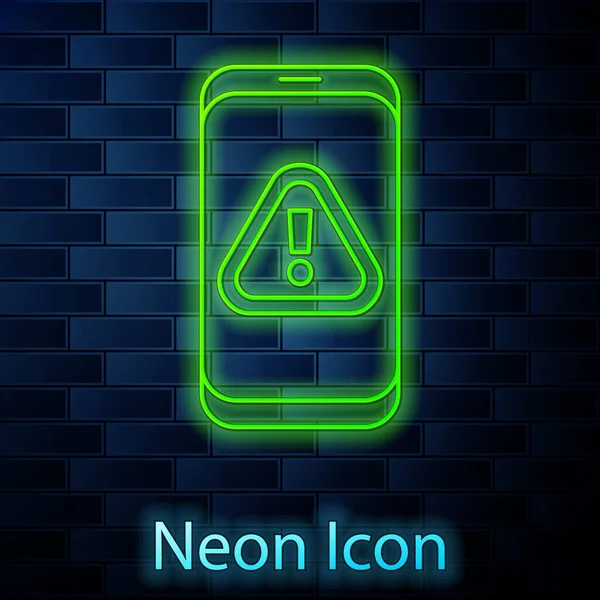 Ligne Lumineuse Néon Téléphone Portable Avec Icône Point Exclamation Isolé — Image vectorielle
