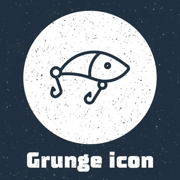 Línea Grunge Icono Señuelo Pesca Aislado Sobre Fondo Gris Aparejos — Vector de stock