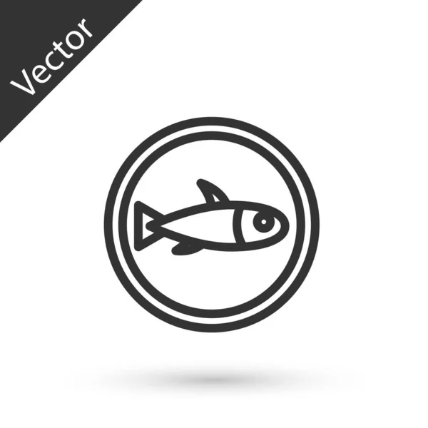 Graue Linie Serviert Fisch Auf Einem Teller Symbol Isoliert Auf — Stockvektor