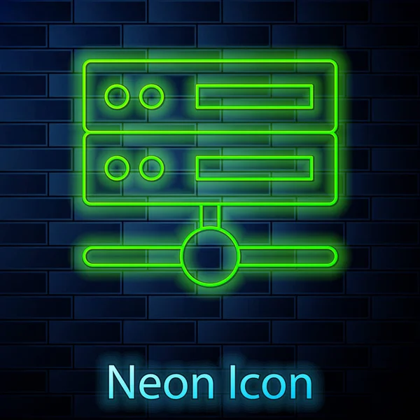 Gloeiende Neon Lijn Server Data Web Hosting Pictogram Geïsoleerd Baksteen — Stockvector