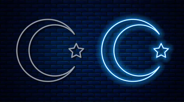 Glowing Neon Line Star Crescent Simbol Ikon Islam Yang Diisolasi - Stok Vektor