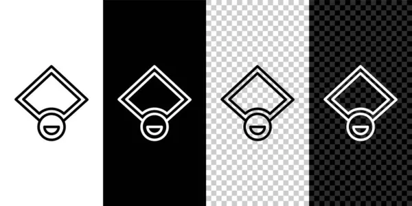 Set Line Baseballveld Pictogram Geïsoleerd Zwart Wit Transparante Achtergrond Honkbalkaart — Stockvector