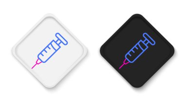 Beyaz arkaplanda çizgi şırıngası simgesi izole edildi. Aşı için şırınga, aşı, iğne, grip aşısı. Tıbbi ekipman. Renkli taslak konsepti. Vektör