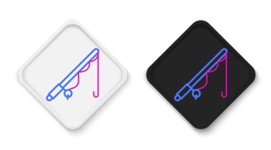 Olta çubuğu simgesi beyaz arkaplanda izole edildi. Büyük bir balık yakala. Balıkçılık ekipmanları ve balık çiftliği konuları. Renkli taslak konsepti. Vektör