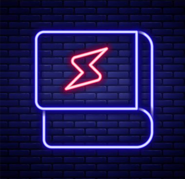Duvarda izole edilmiş elektrik ikonu hakkında parlayan neon hattı kitabı. Renkli taslak konsepti. Vektör