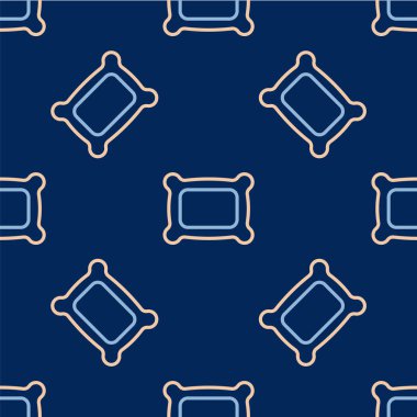 Dikdörtgen çizgi şeklinde yastık simgesi mavi arka planda izole edilmiş. Yastık tabelası. Ortopedik yastık. Vektör