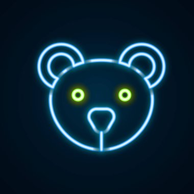Parlayan neon hattı. Oyuncak peluş oyuncak ikonu siyah arka planda izole edilmiş. Renkli taslak konsepti. Vektör