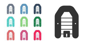 Beyaz arka planda motorlu siyah şişme tekne izole edildi. Simgeleri renklendirin. Vektör