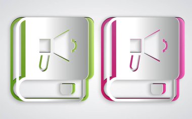 Kağıt kesiği Kitap simgesi gri arkaplanda izole edildi. Kağıt sanatı tarzı. Vektör