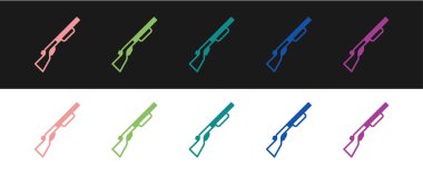 Avcı silahı simgesini siyah beyaz arkaplanda izole et. Av tüfeği. Vektör