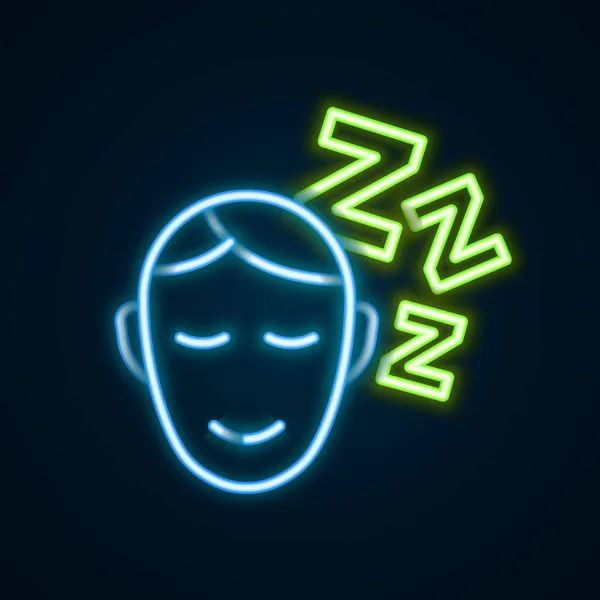 Glowing Neon Line Dreams Icon Isolated Black Background Sleep Rest — Stock Vector