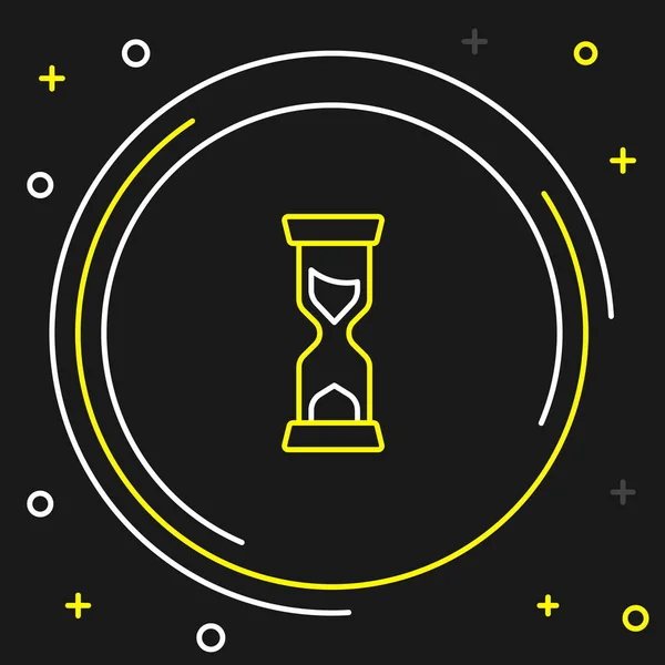 Лінія Старий Пісочний Годинник Пісочним Значком Ізольовано Чорному Тлі Знак — стоковий вектор