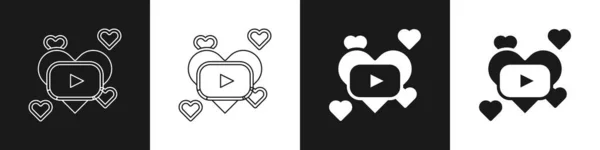 Set Romantische Film Pictogram Geïsoleerd Zwart Wit Achtergrond Liefdesfilm Vector — Stockvector