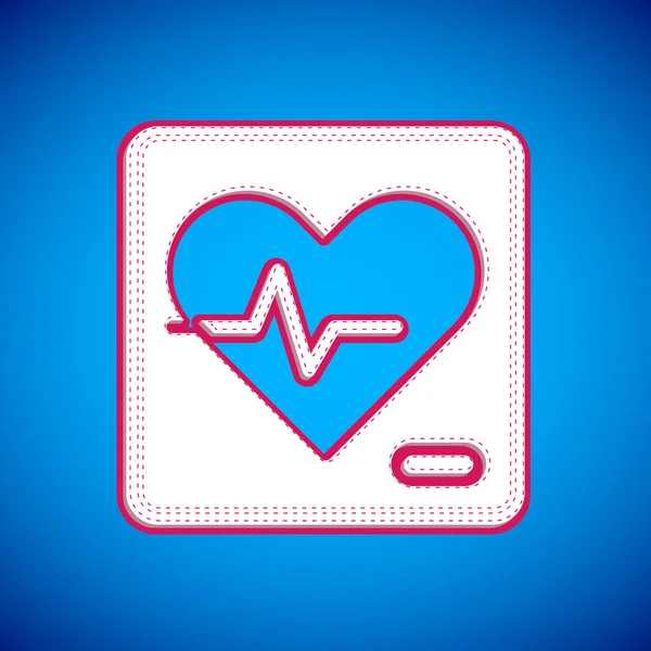 白色心率图标孤立在蓝色背景 心跳的迹象 心脏脉搏图标 心电图图标 — 图库矢量图片