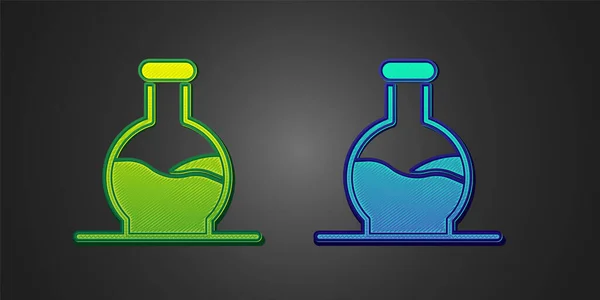 Grön Och Blå Provrör Och Kolv Kemisk Laboratorietest Ikon Isolerad — Stock vektor