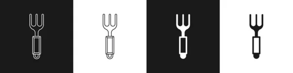 Set Fork Icon Isolated Black White Background Cutlery Symbol Vector — Stock Vector