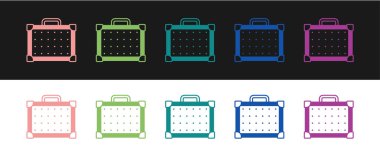 Gitar yükseltici simgesini siyah ve beyaz arkaplanda izole et. Müzik aleti. Vektör