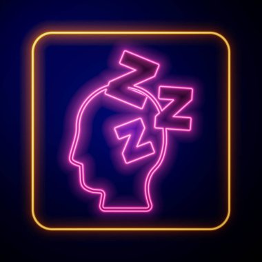 Parlayan neon rüya simgesi siyah arkaplanda izole edildi. Uyku, dinlenme, rüya kavramı. Dinlenmek ve rahatlamak için. Vektör