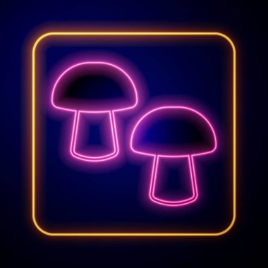 Parlayan neon mantar ikonu siyah arkaplanda izole edildi. Vektör