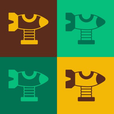Oyun alanı simgesindeki Pop Art Swing uçağı renk arkaplanında izole edildi. Uçaklı atlıkarınca çocukları. Eğlence ikonu. Vektör