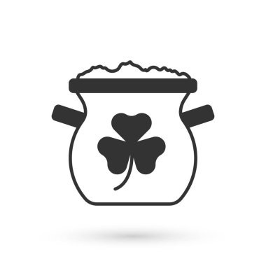 Beyaz arka planda izole edilmiş gri tencere altın sikke ikonu. Aziz Patrick gününüz kutlu olsun. Ulusal İrlanda bayramı. Vektör