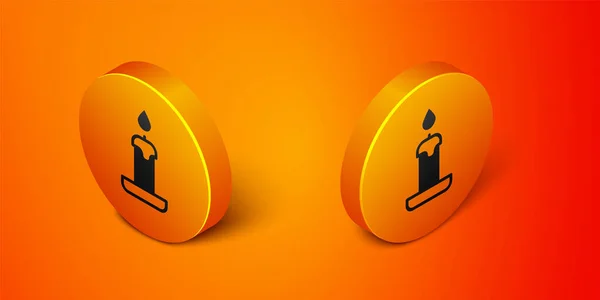Isometric Burning Candle Candlestick Icon Isolated Orange Background Cylindrical Candle — Stock Vector