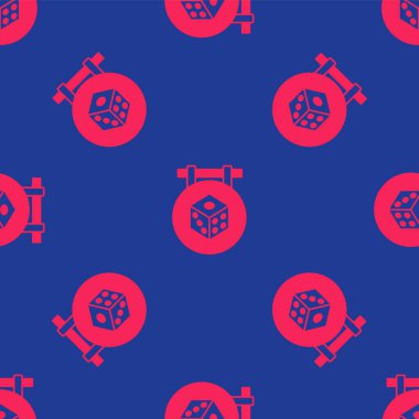 Kırmızı Oyun zar simgesi mavi arkaplanda izole edilmiş pürüzsüz desen. Kumarhane kumarı. Vektör