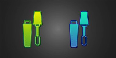 Siyah arkaplanda yeşil ve mavi Mascara fırça ikonu izole edildi. Vektör