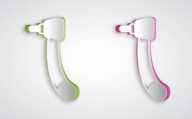 Kağıt kesiği Diş matkabı simgesi gri arkaplanda izole edildi. Delme ve öğütme aletleri için el işi. Kağıt sanatı tarzı. Vektör