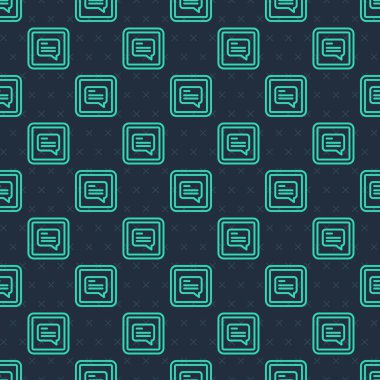 Altyazı simgesi olan yeşil çizgi videosu mavi arkaplanda izole edilmiş dikişsiz desen. Vektör