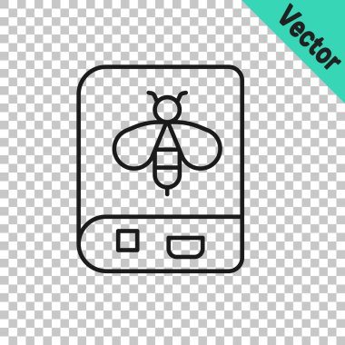Arı simgesi hakkındaki kara çizgi kitabı şeffaf arkaplanda izole edilmiş. Tatlı doğal yemek. Bal arısı ya da kanat sembollü apis. Uçan böcek. Vektör