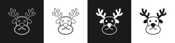 Establecer Icono Reno Aislado Sobre Fondo Blanco Negro Feliz Navidad — Vector de stock