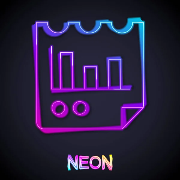 Glödande Neon Line Dokument Med Diagram Ikonen Isolerad Svart Bakgrund — Stock vektor